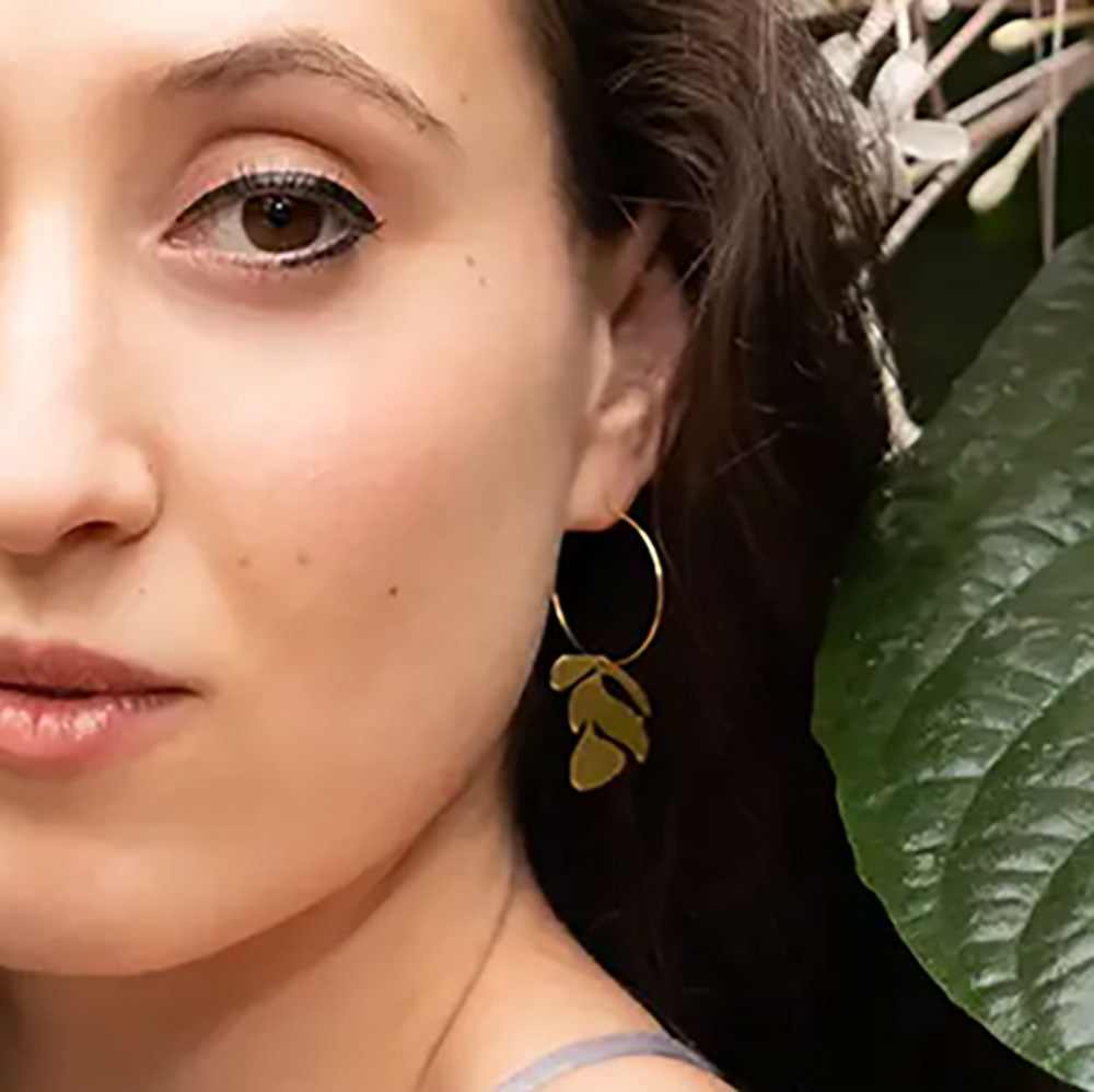 Brass Flower Hoop Earrings