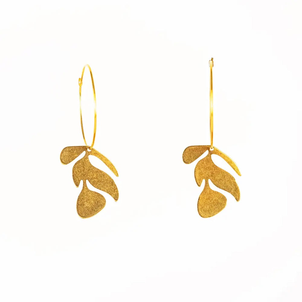 Brass Flower Hoop Earrings