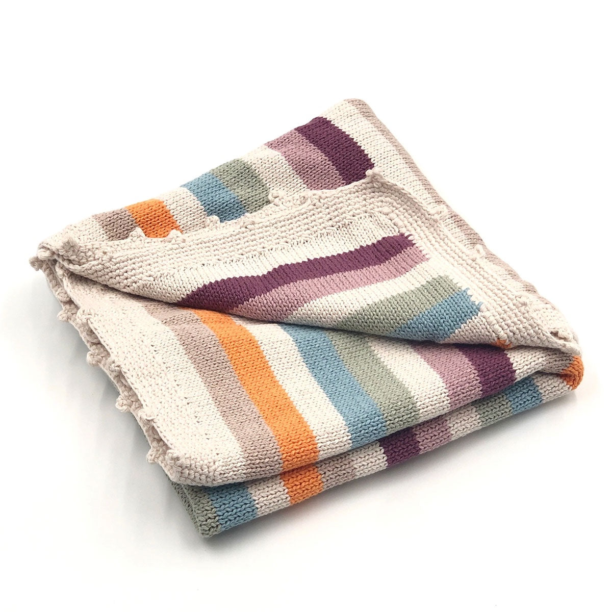 Handknit Cotton Baby Blanket - Multi-striped