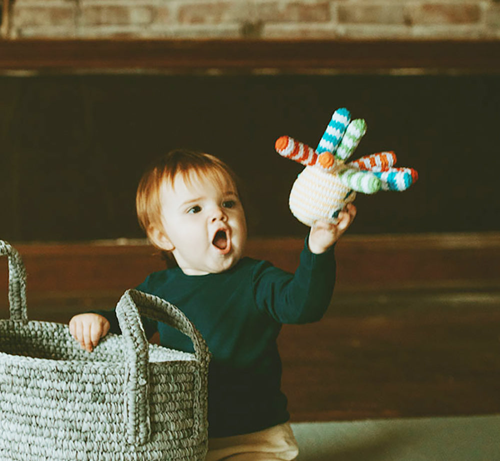 Crocheted Rainbow Octopus Baby Rattle