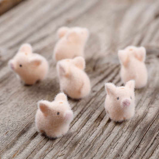 Flocked White Mini Baby Piglets