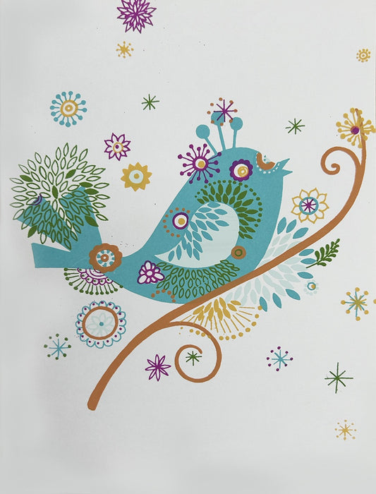 Turquoise Bird on Curlicue Branch