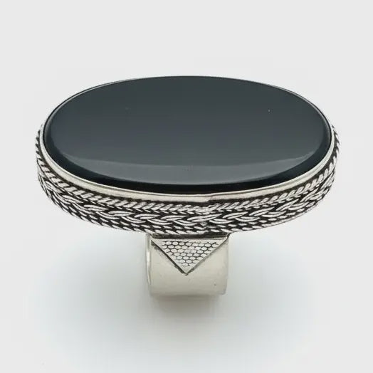 Oval Black Agate Ring