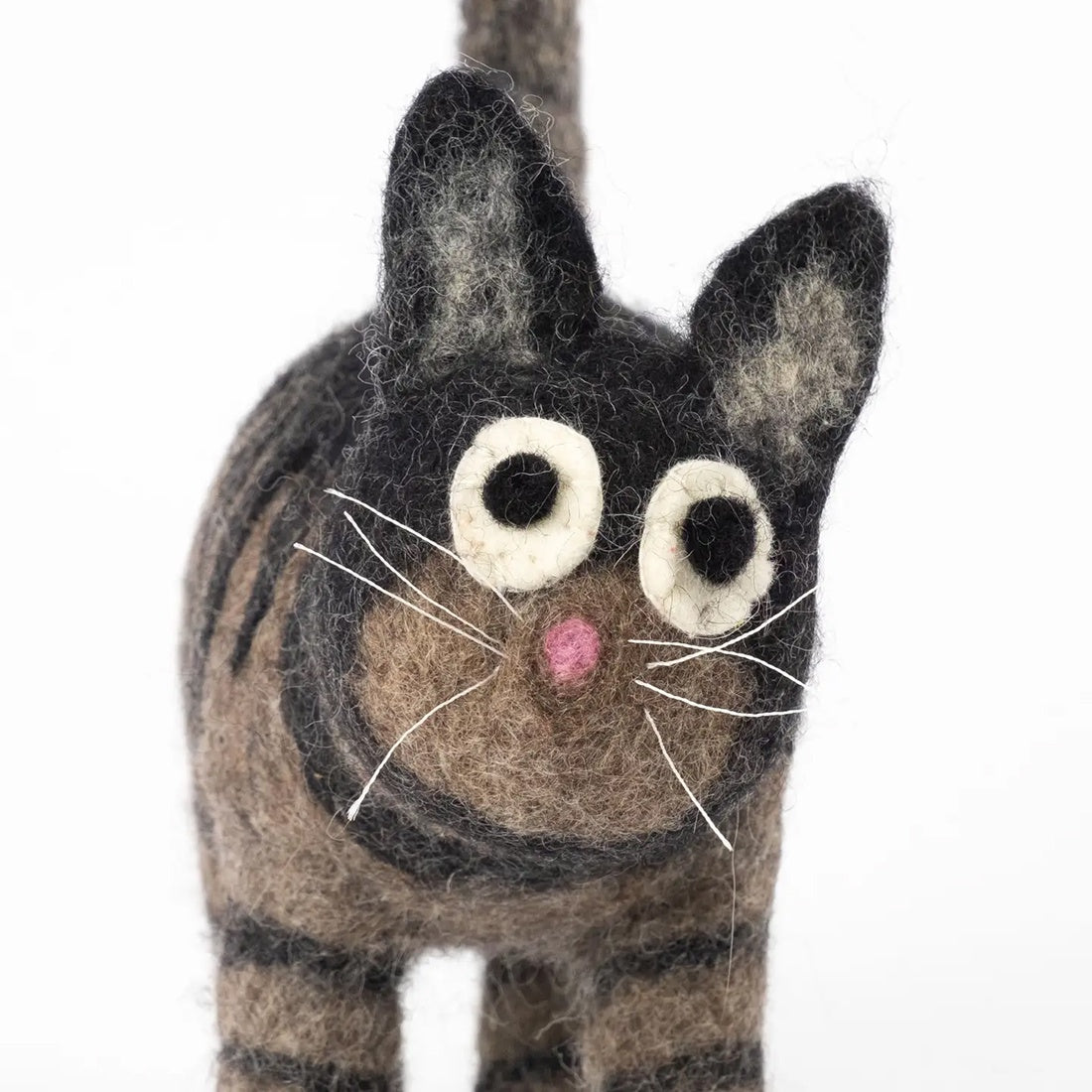 Black and Grey Striped Handmade Felt Cat