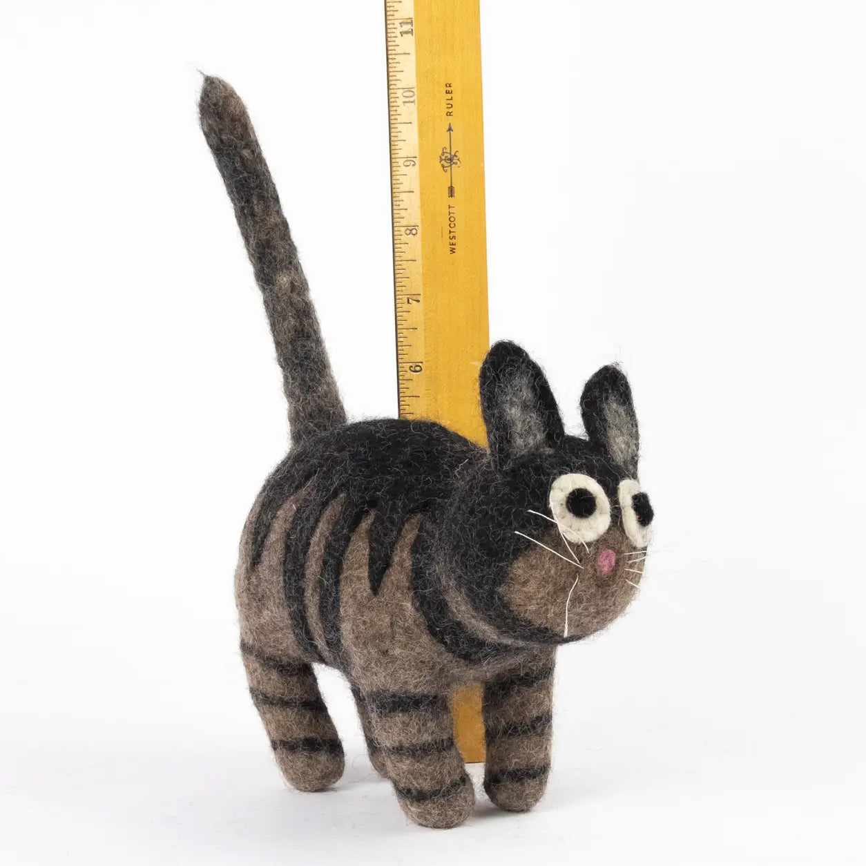 Black and Grey Striped Handmade Felt Cat