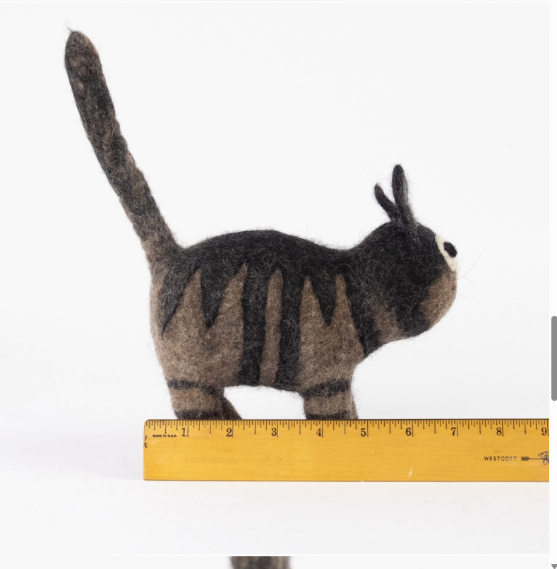 Black and Grey Striped Handmade Felt Cat
