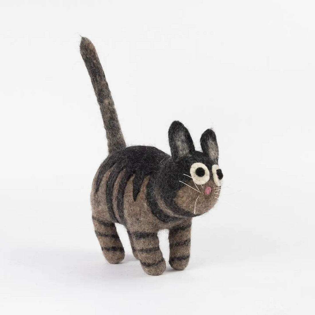 Black and Grey Striped Handmade Felt Cat