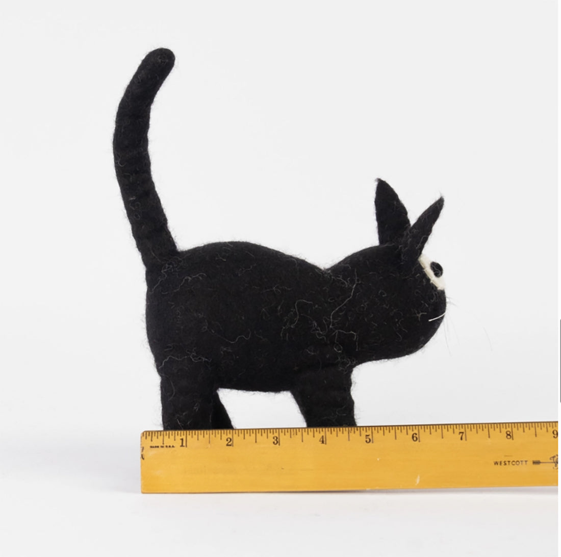 Black Felt Handmade Cat