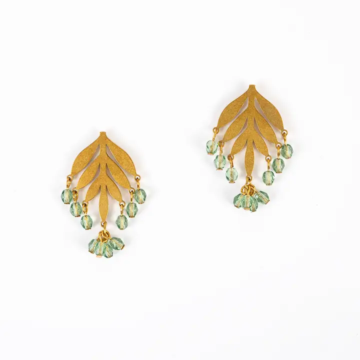 Crystal Frond Post Earrings - Seafoam