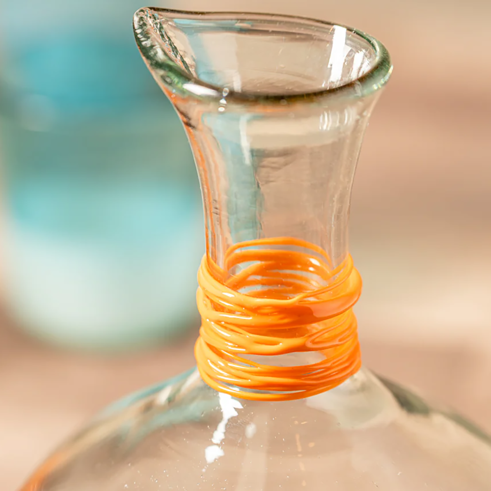 Handblown Glass Carafe - Orange Swirl