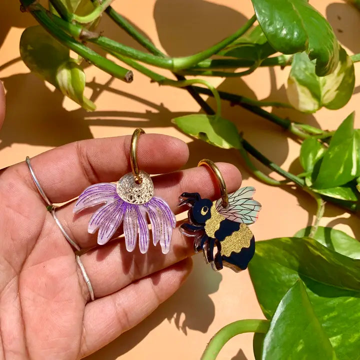 Bee and Flower Acrylic Earrings