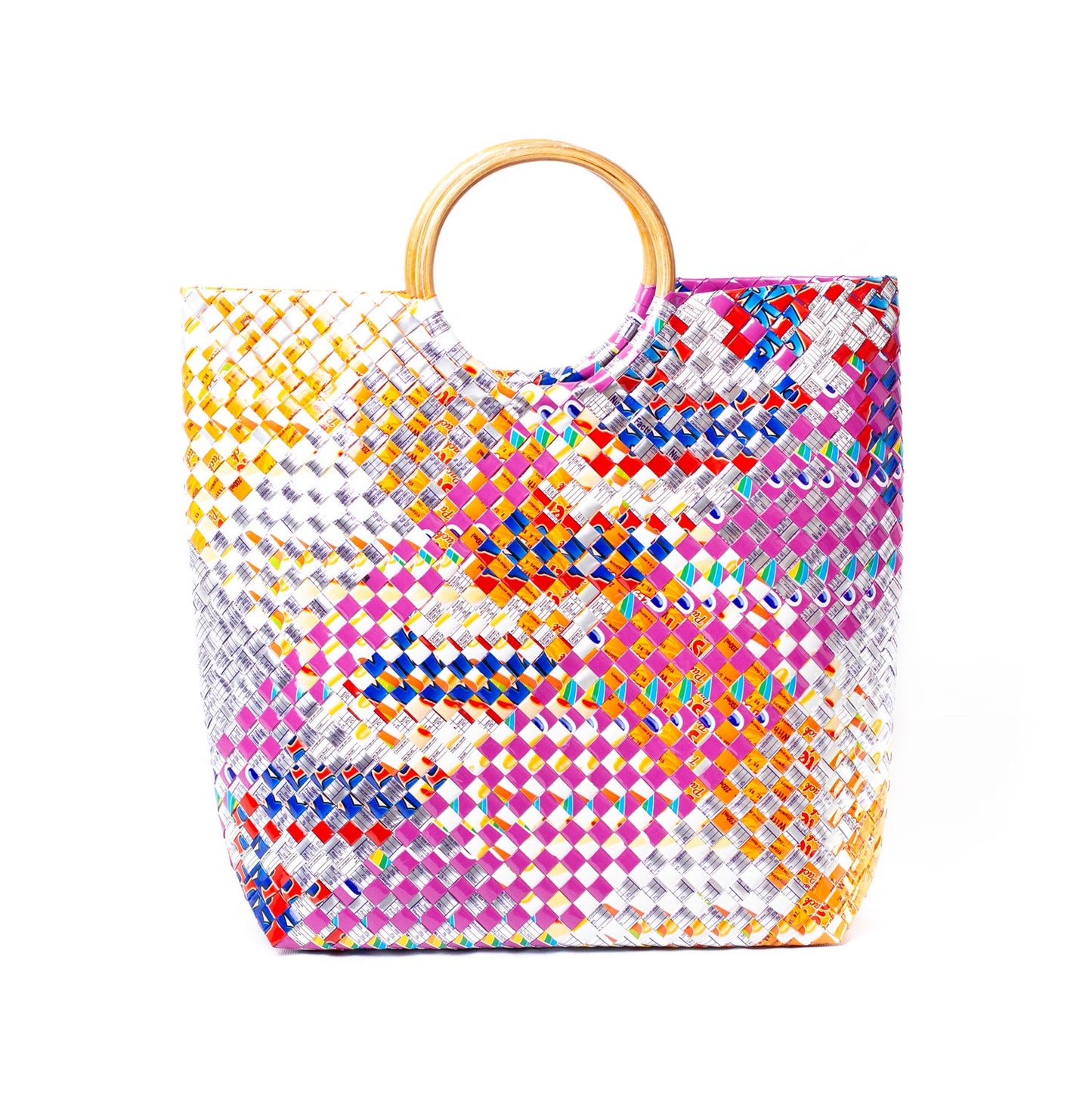 Upcycled Woven Bag with Bamboo Handle - Large (Assorted Colors)