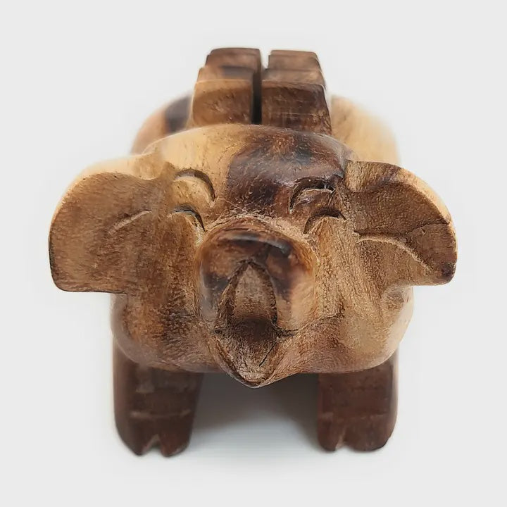 Carved Wood Oinking Pig