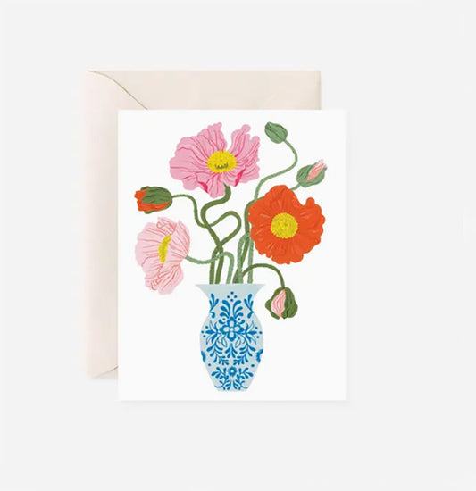 Poppies in Delft Vase Greeting Card