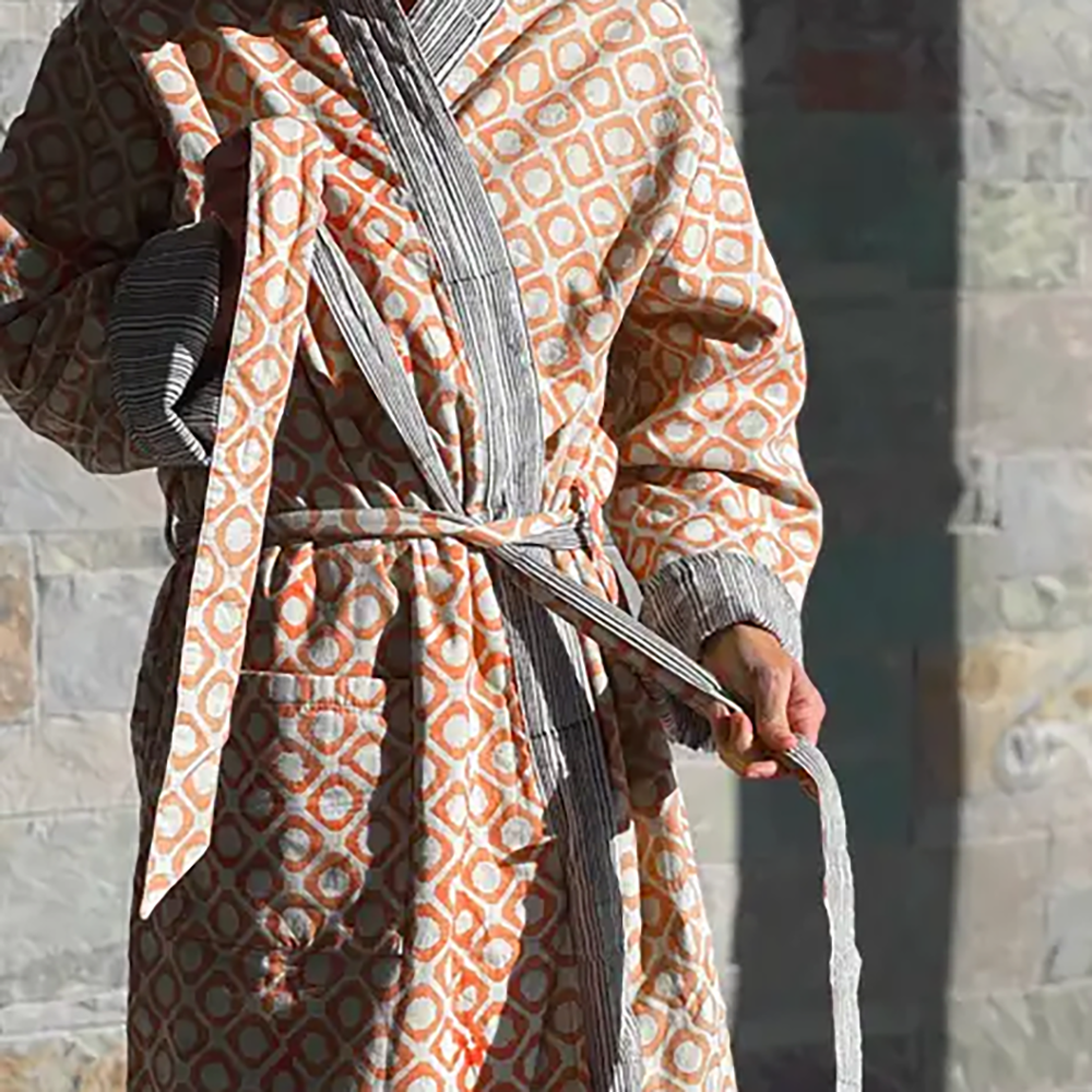 Unisex Block Print Reversible Robe