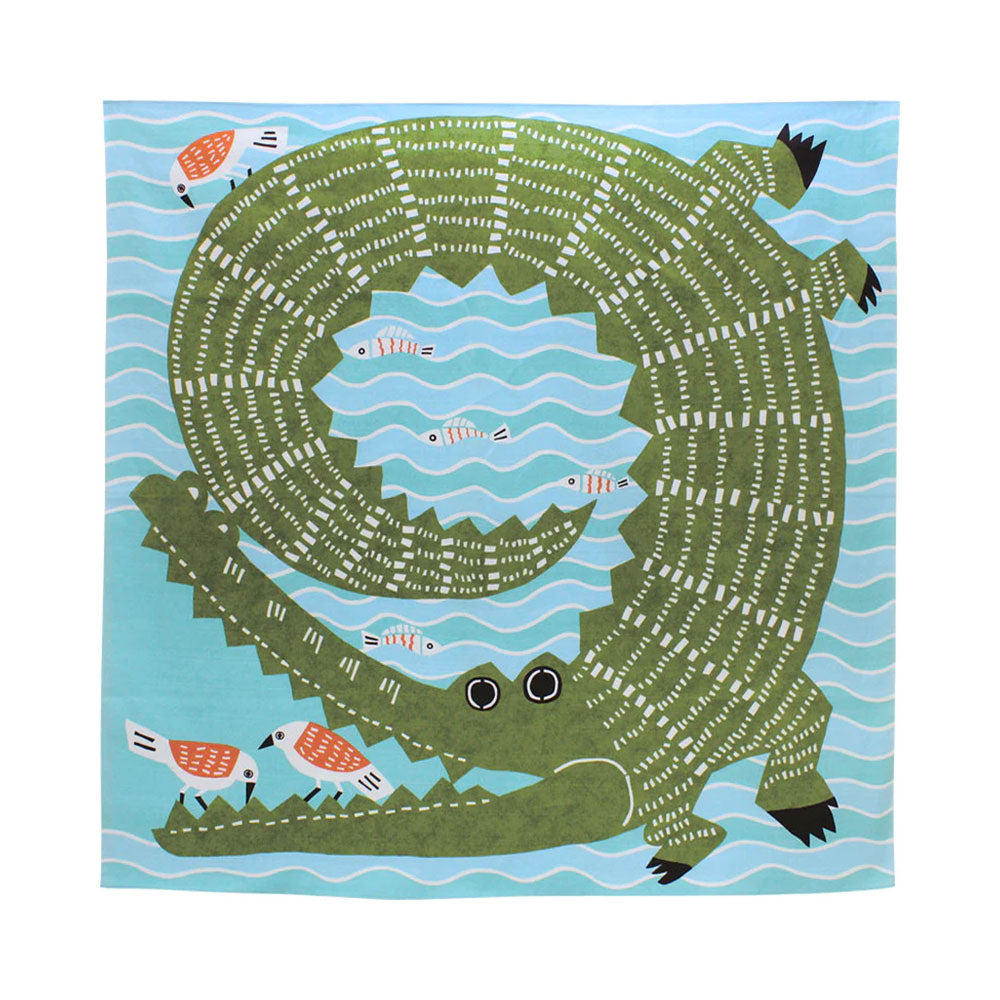 Furoshiki - Crocodile and Birds Blue
