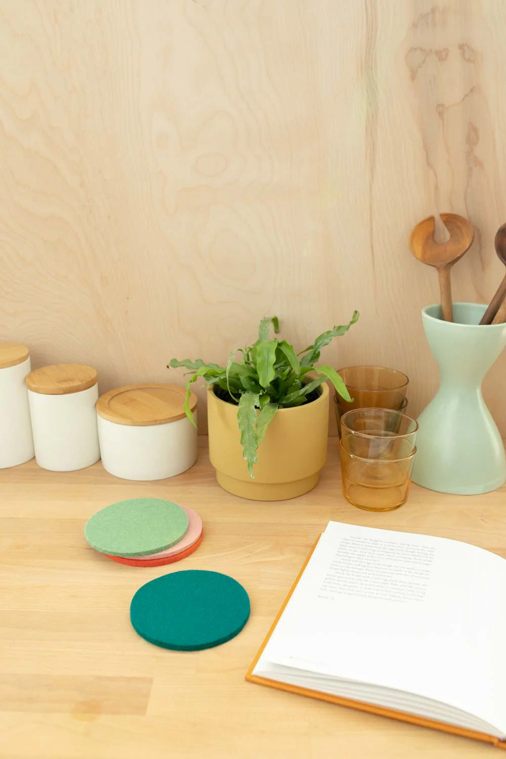 Round Felt Coaster Set - Happy