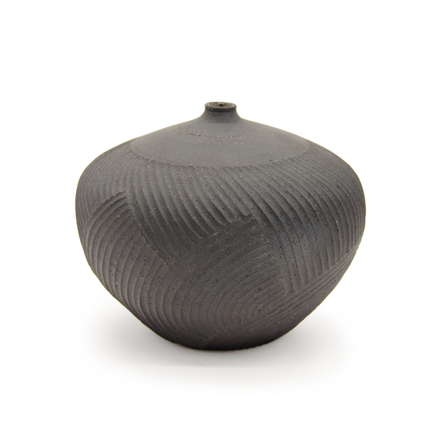 Carved Black Vase Wide by Jonathan Yamakami Ceramics