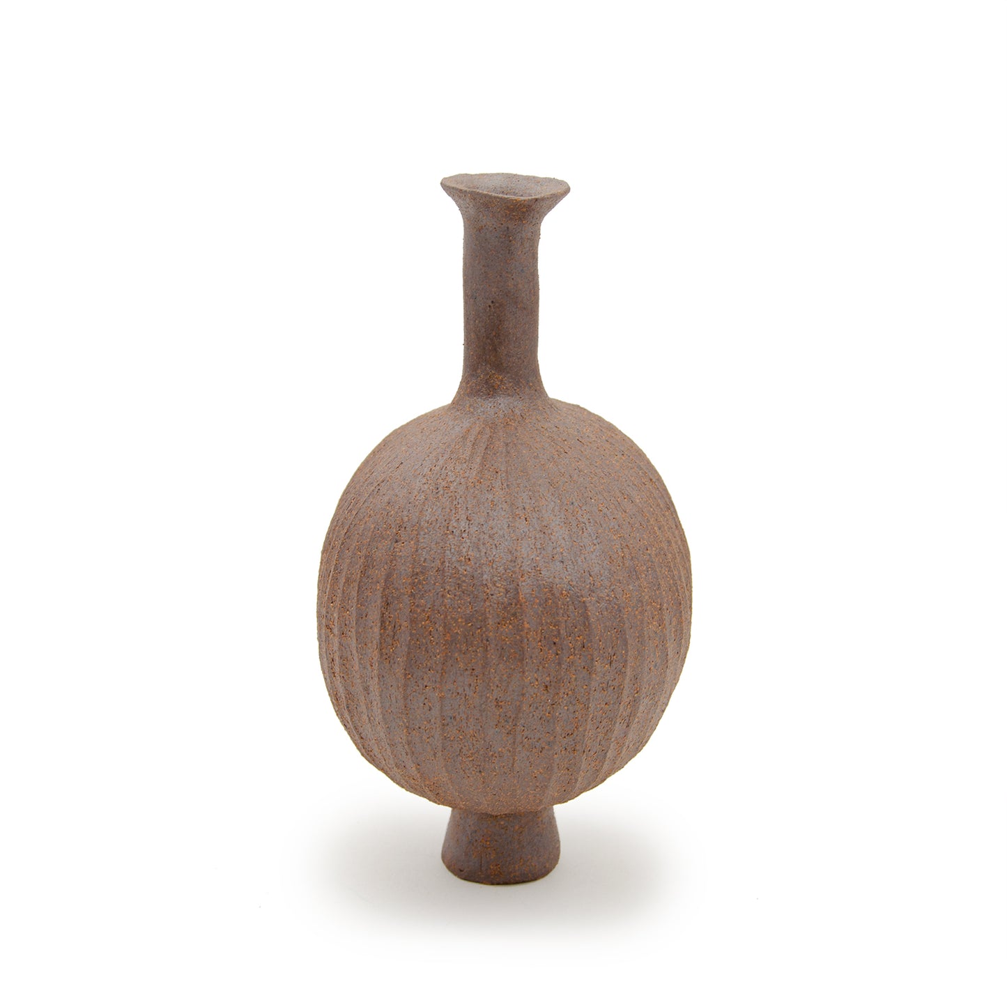 Carved Dark Brown Handbuilt Vase by Jonathan Yamakami Ceramics