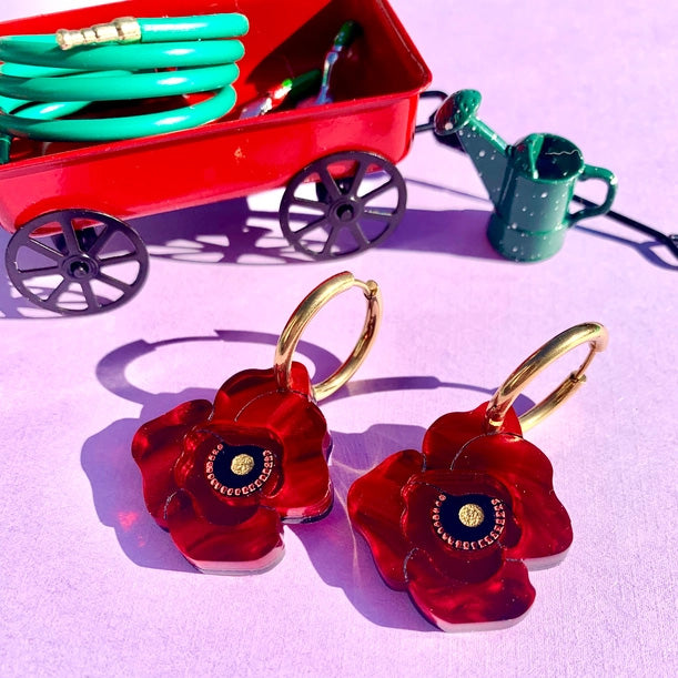 Red Poppies Acrylic Earrings by Not Picasso