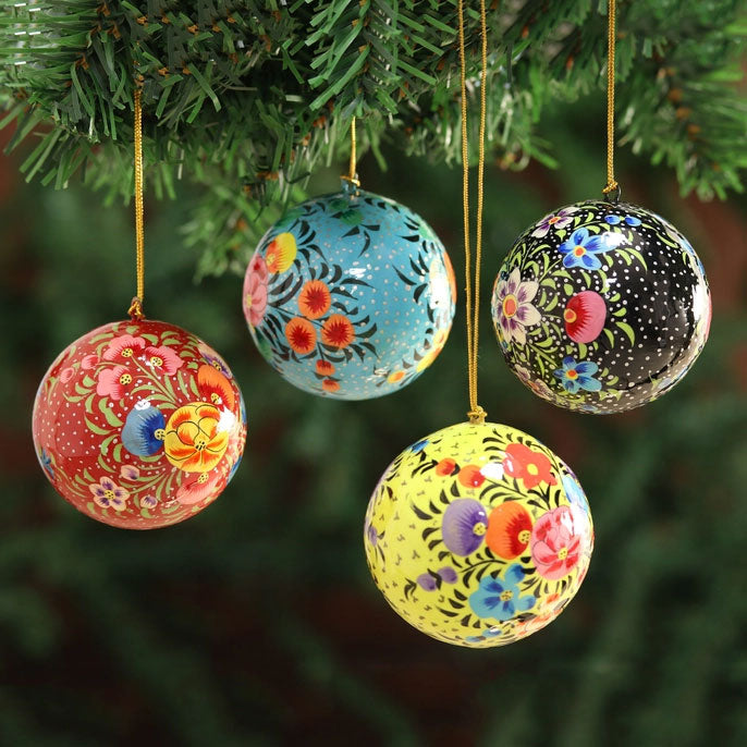 Floral Painted Papier Mache Ornament
