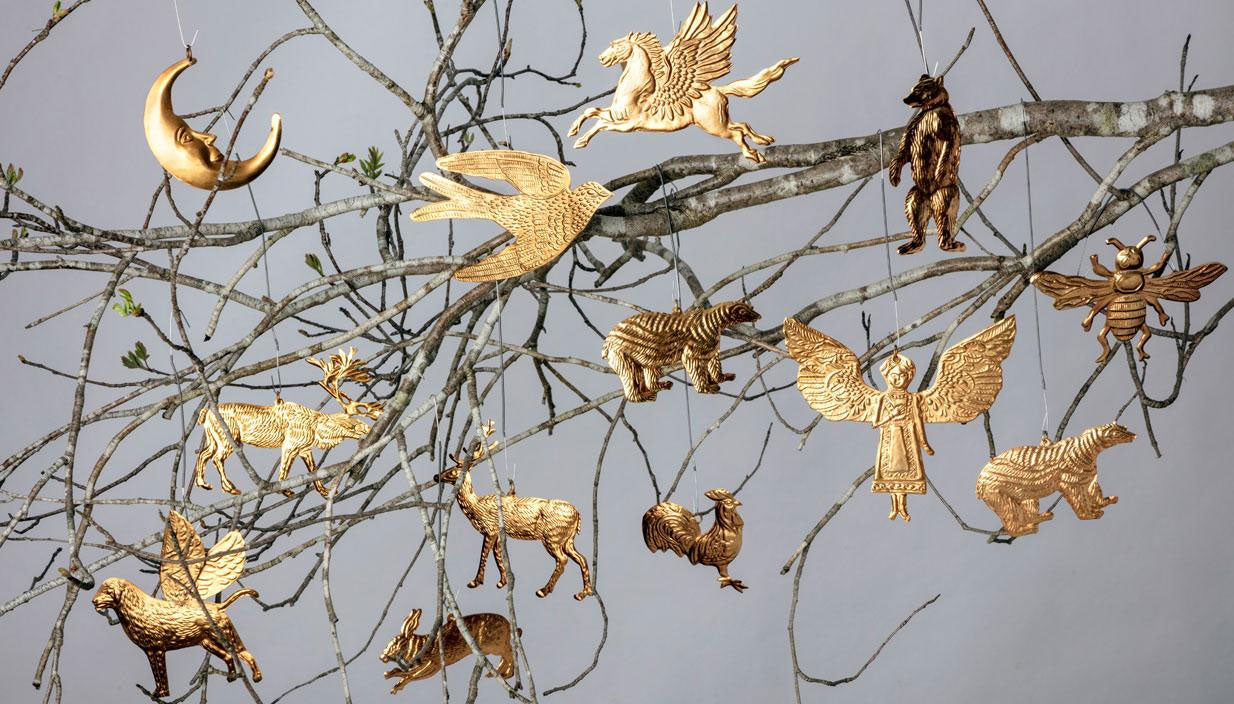 Pressed Metal Ornament - Bird / Gold / Silver