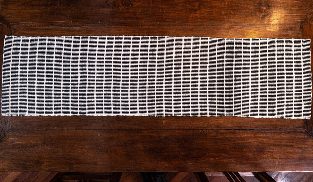 Axum Black and White Striped Cotton Table Runner
