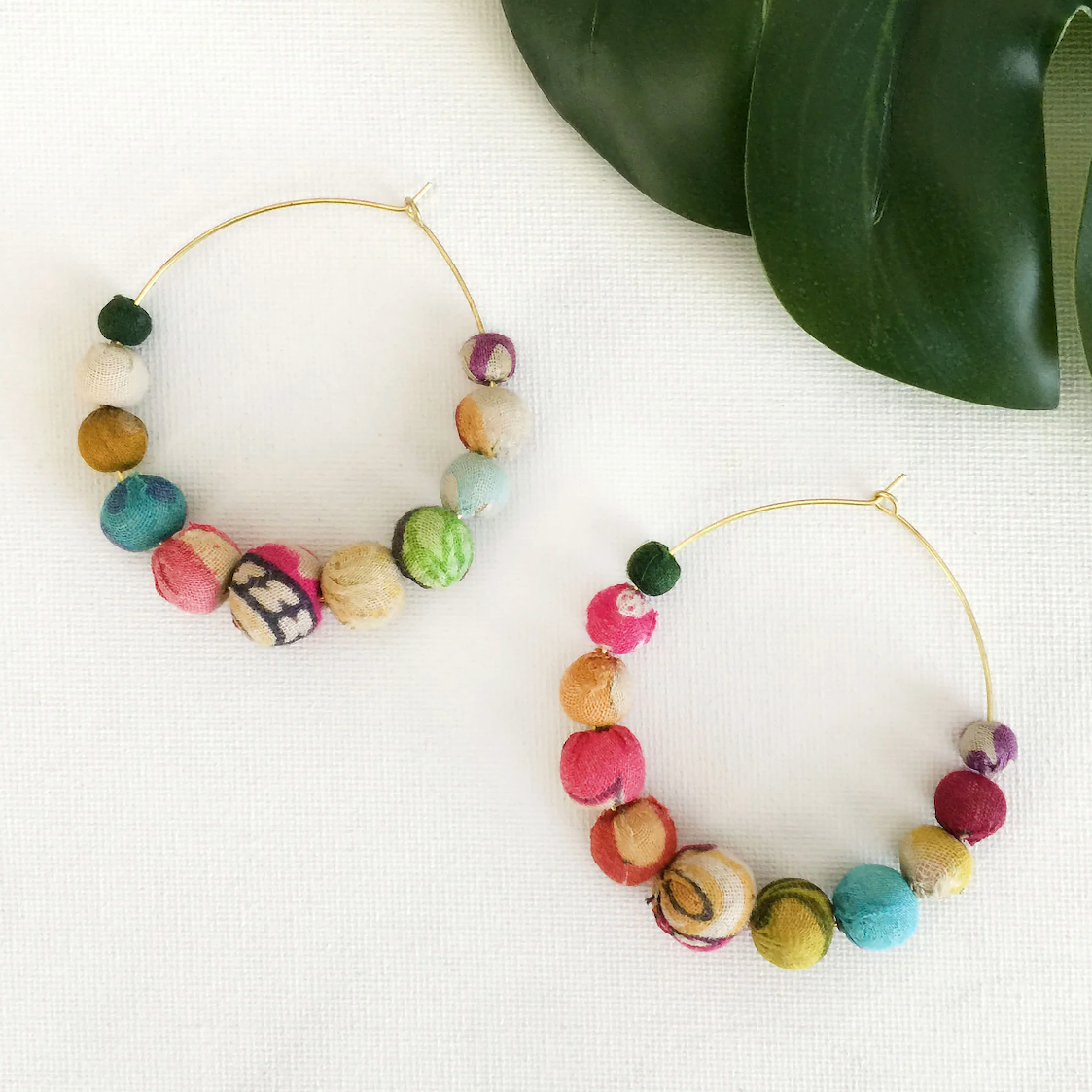 Graduated Hoop Kantha Earrings - Multicolor