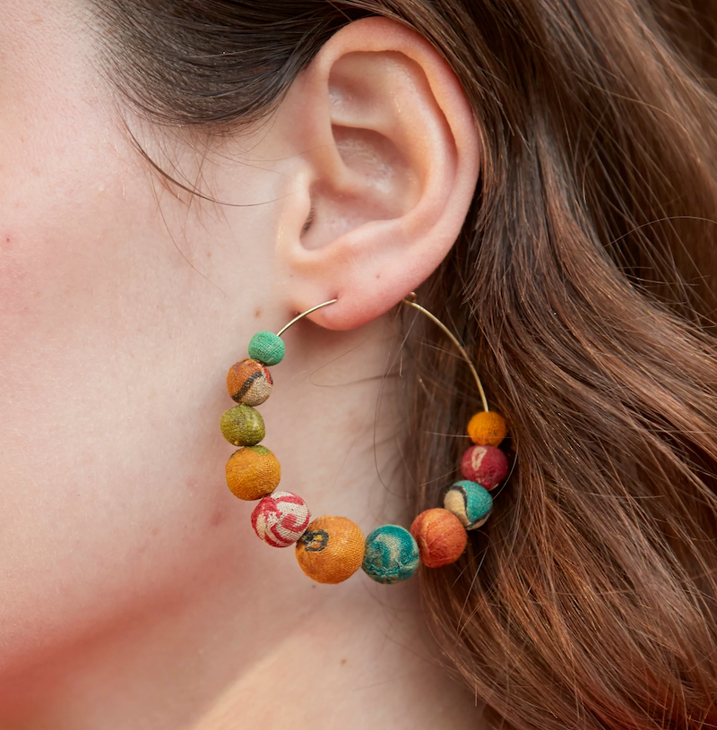 Graduated Hoop Kantha Earrings - Multicolor
