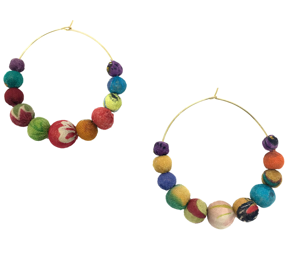 Graduated Hoop Kantha Earrings - Multicolor
