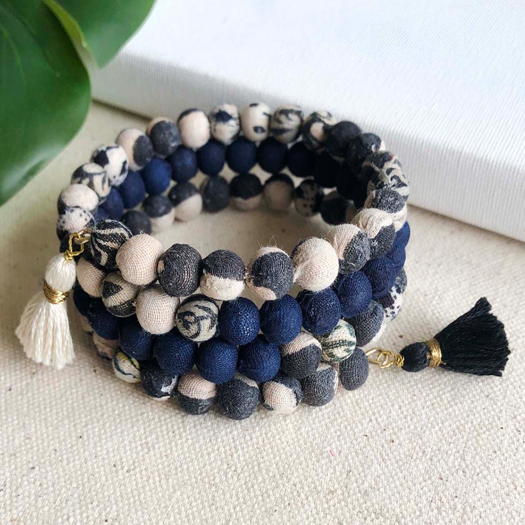 Indigo Kantha Wrap Bracelet