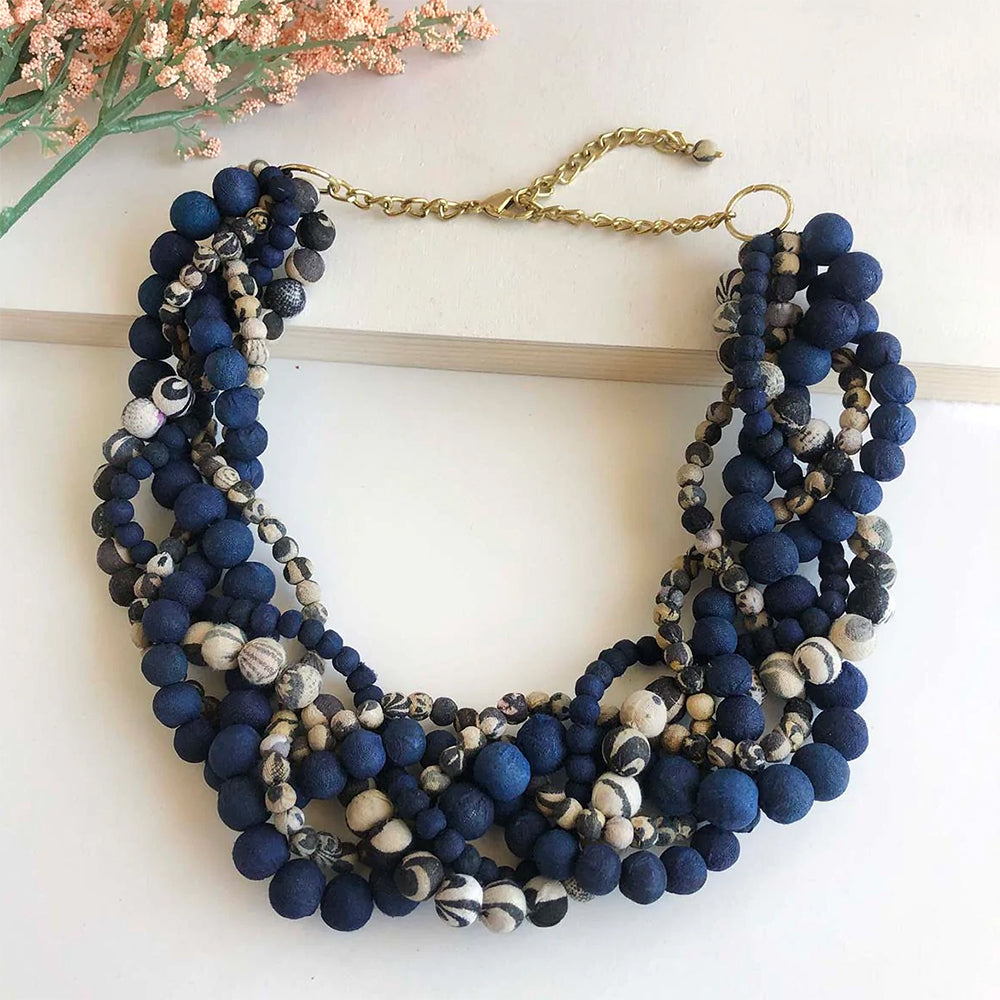 Braided Indigo Kantha Collar Necklace