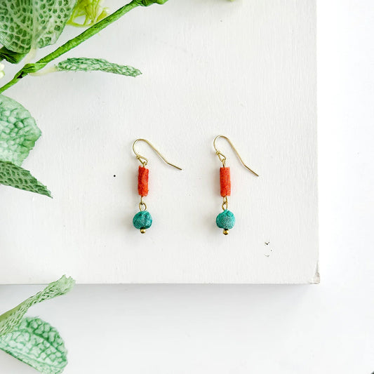 Scrolled and Dotted Kantha Earrings