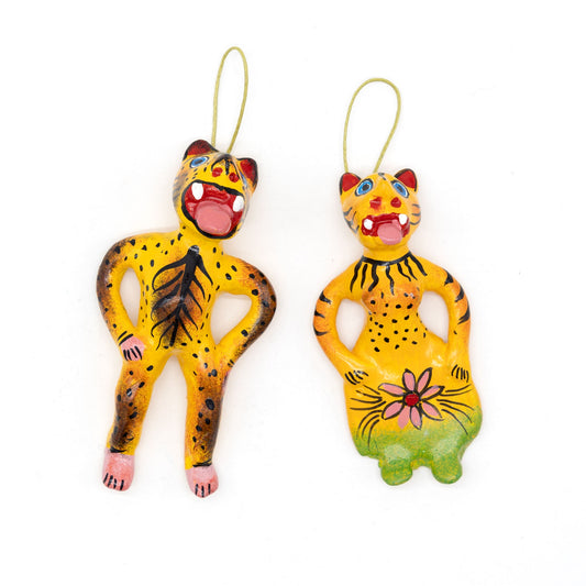 Handpainted Clay Jaguar Ornaments (Pair)