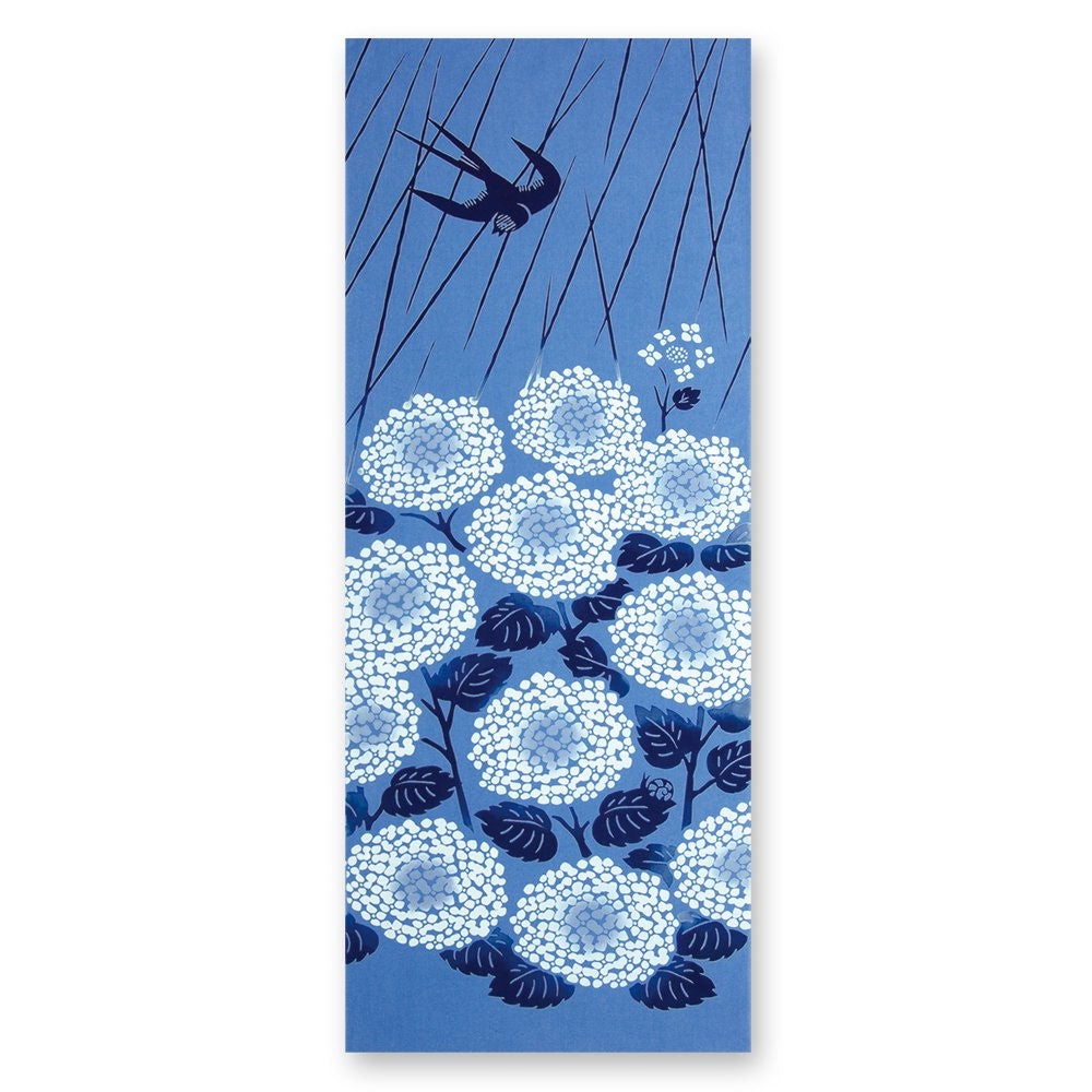 Tenugui Utility Cloth - Hydrangeas and Swallow