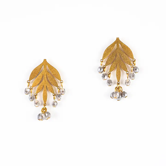 Crystal Frond Post Earrings - Grey