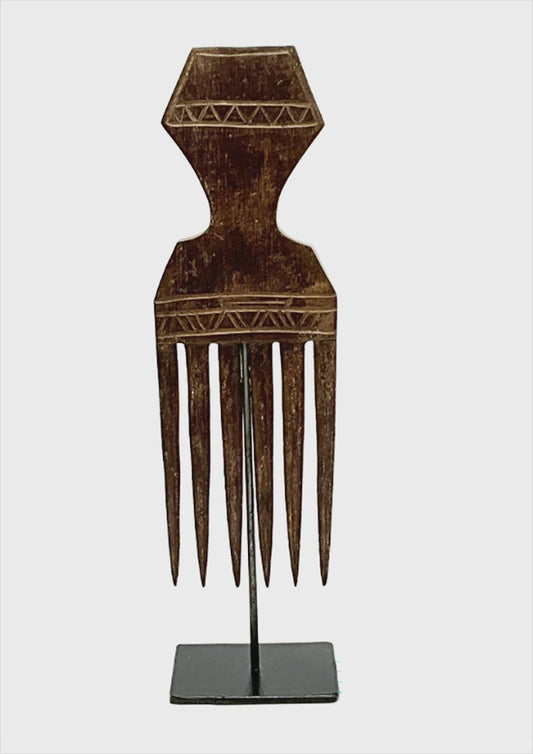 Baule Wood Comb on Stand with Handle - Ivory Coast
