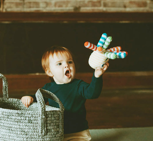 Crocheted Rainbow Octopus Baby Rattle