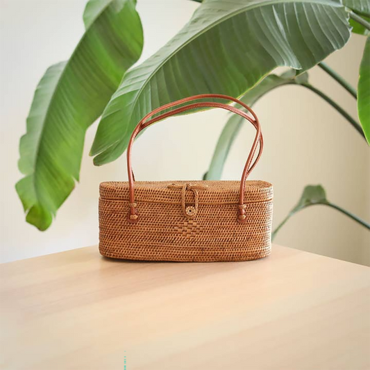 Bali Oblong Rattan Bag w Handles