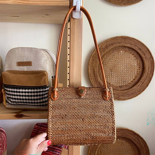 Bali Rattan Underarm Clutch w Handles