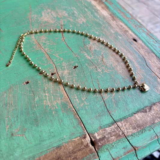 Gold Ball Chain with Heart Charm Necklace