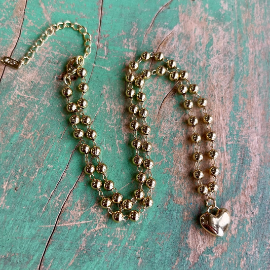 Gold Ball Chain with Heart Charm Necklace