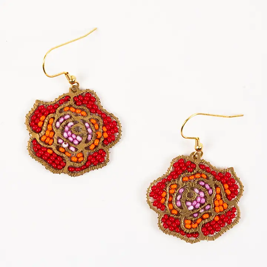Beaded Rose Earrings