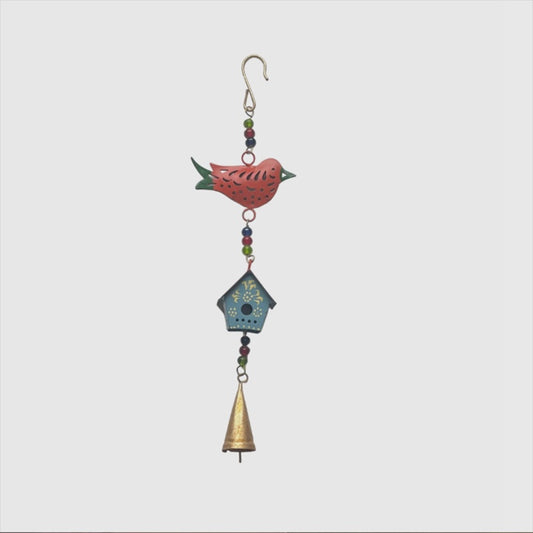 Hand-painted Bird House Hanging with Bell