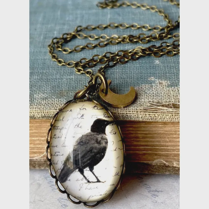 Black Raven Cameo Necklace