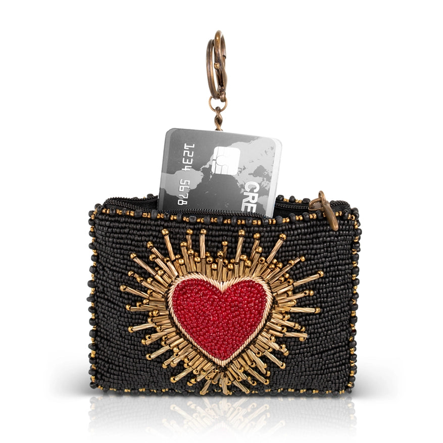 Heart Burst Beaded Coin Purse