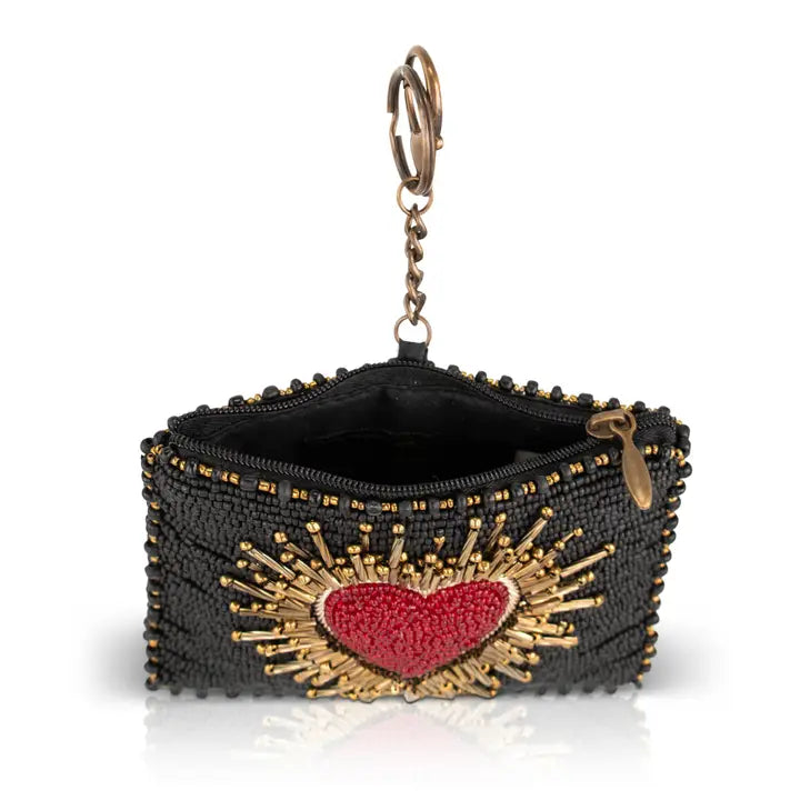 Heart Burst Beaded Coin Purse