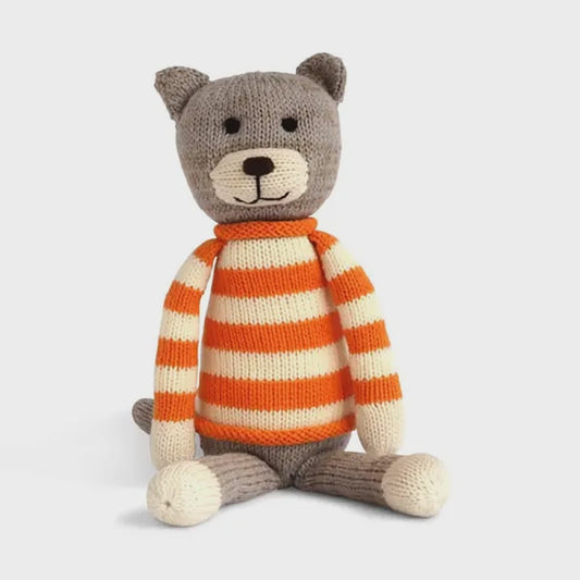 Handknit Cat in a Striped Sweater