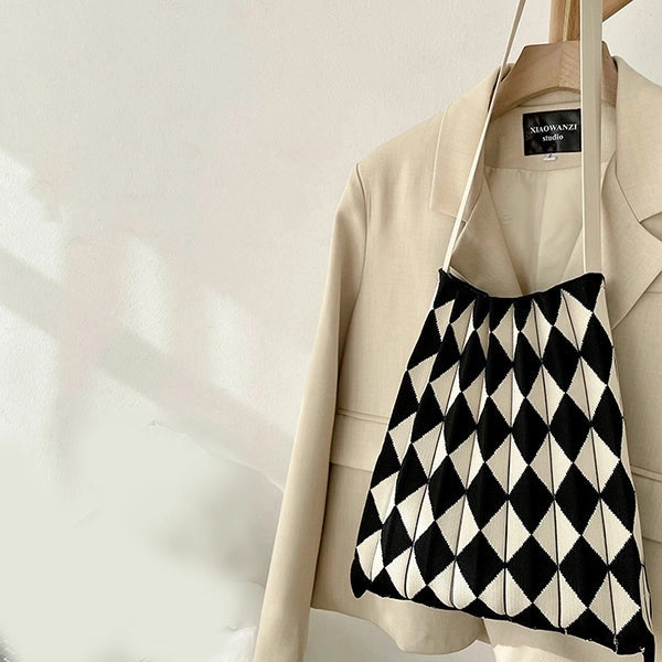 Pleated Harlequin Woven Bag