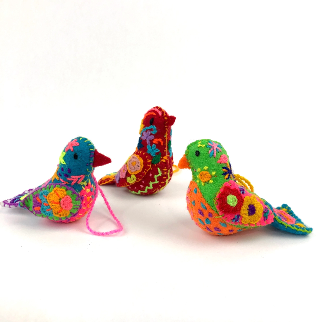 Embroidered Song Bird Ornaments